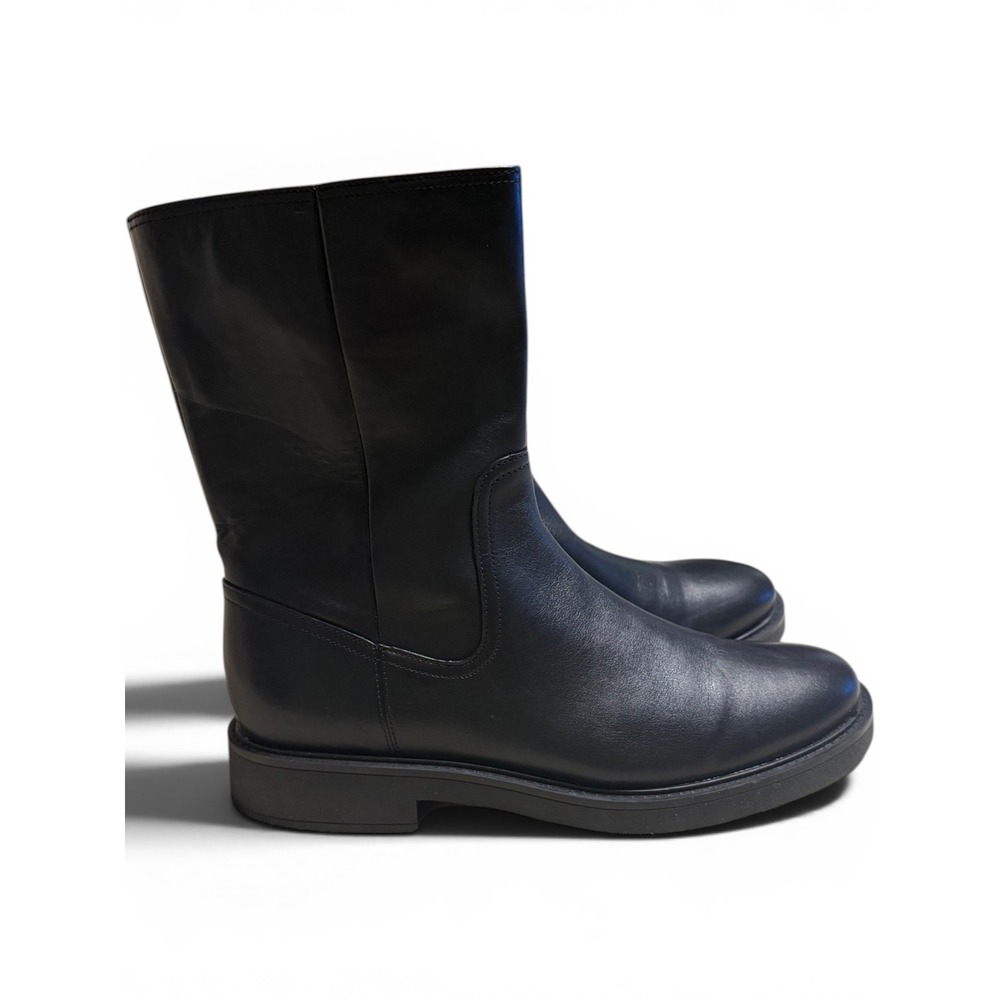 Veronica Beard Creswell Mid Calf Leather Water Repellent Black Boots Women's 11M